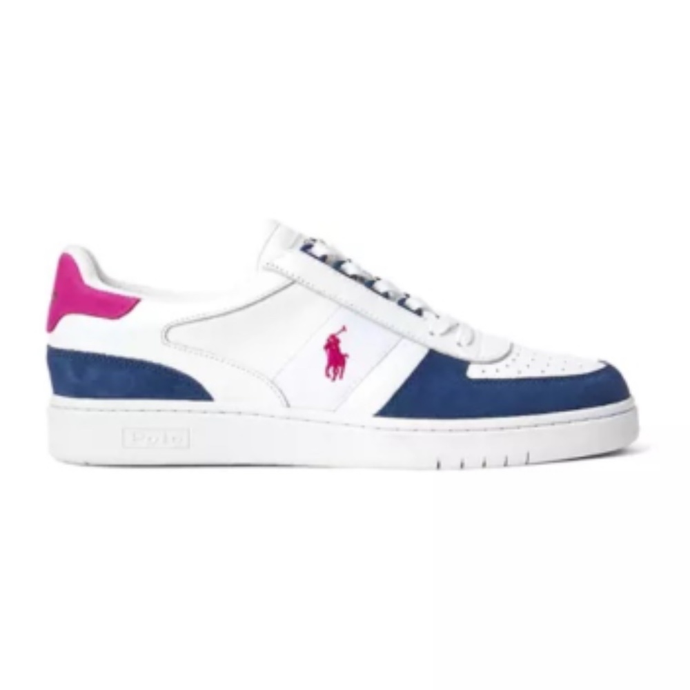 NEW Polo Ralph Lauren Court Low Top Lace Up Leather White Multi Shoes Sneaker - Picture 4 of 8